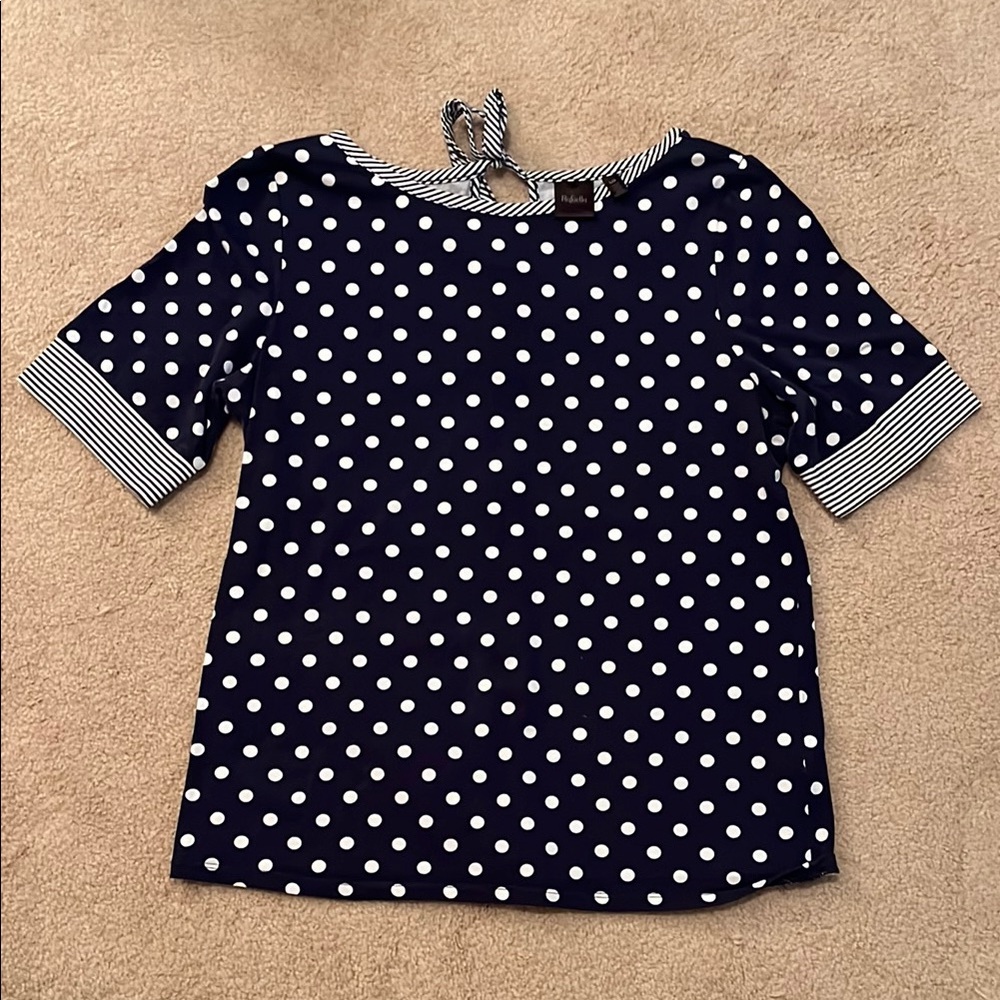 Rafaella Navy and White Polka Dot Top, large